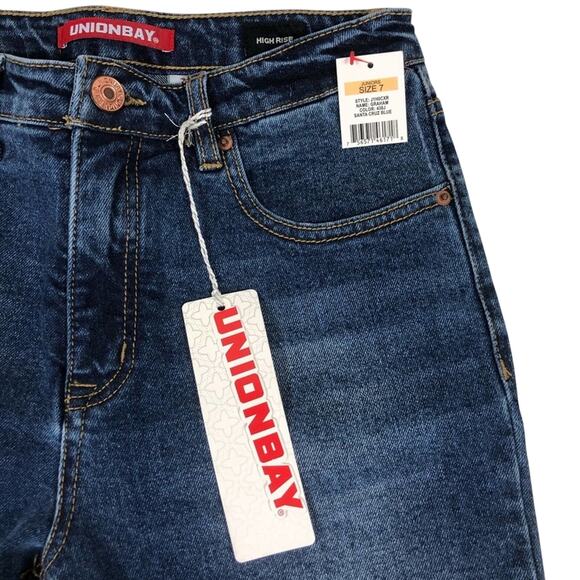 Unionbay NWT High Waisted Graham Denim Bermuda Bike Shorts in Santa Cruz Blue - Picture 2 of 4